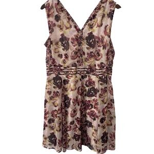 Simply Vera Vera Wang Floral Rose V-Neck Sleeveless Chiffon Dress Pink Large